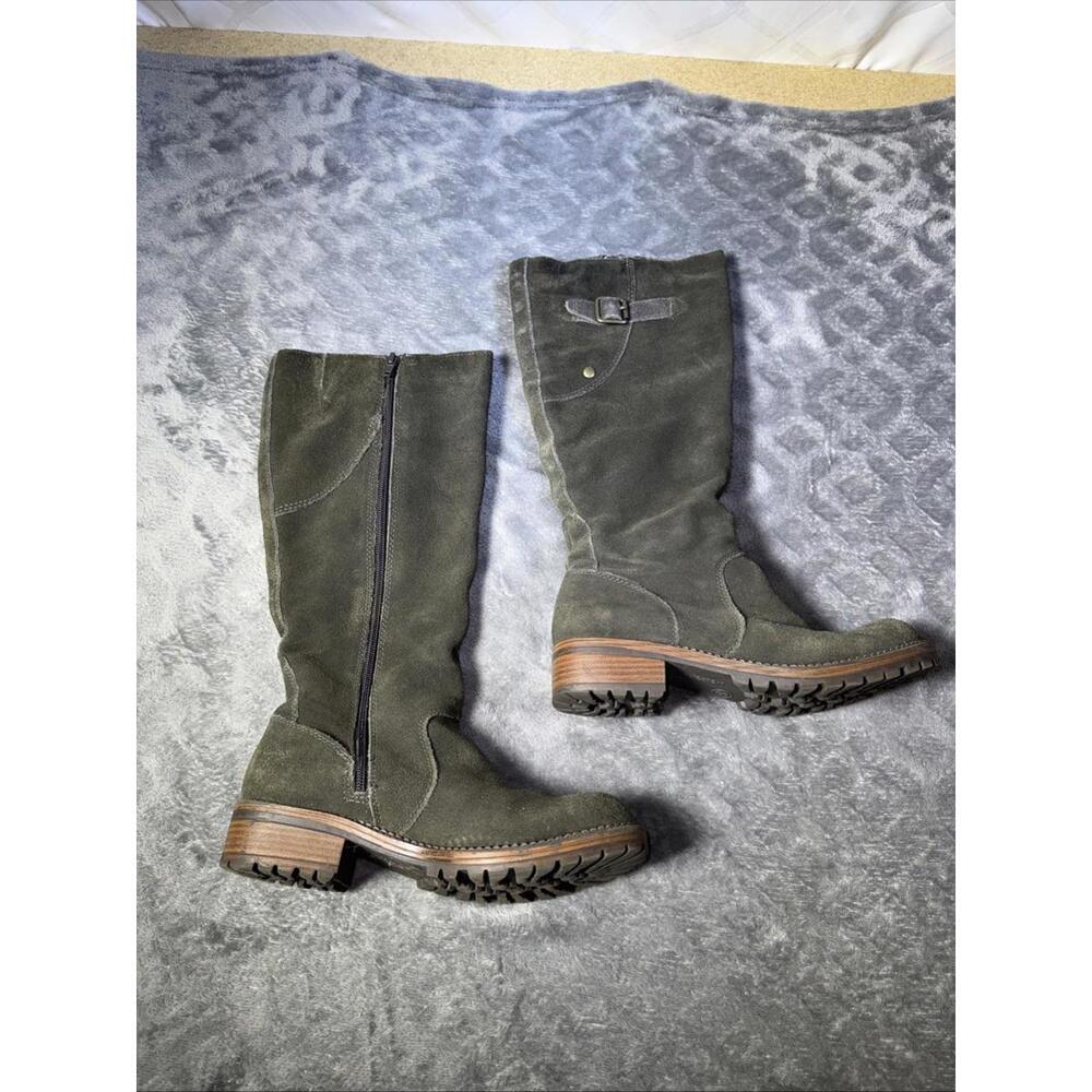 Kenneth Cole Reaction Just My Buck Green Suede Buckled Knee High Boots SZ 8 NICE